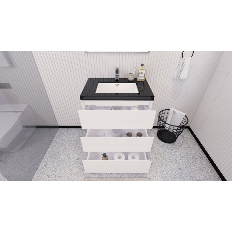 Santrice 29.5'' Single Bathroom Vanity with Acrylic Top, Hight Gloss White