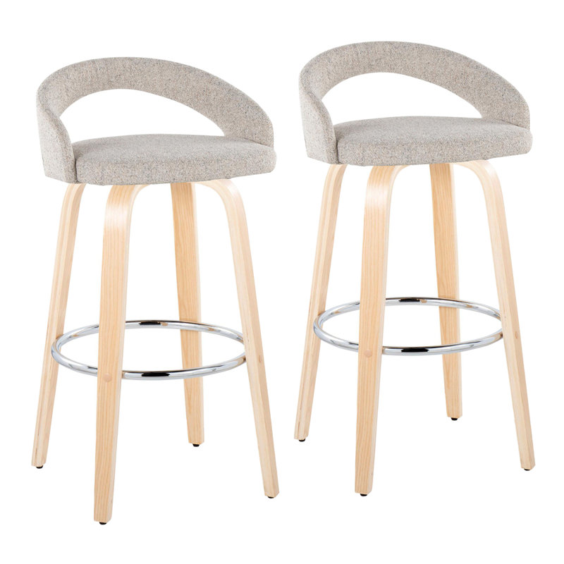 Ensemble de 2 tabourets de bar Laurenzio, Neutre / chrome, Tissu avoine, Tabouret de bar (siège d'une hauteur de 29 po)