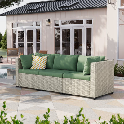 3 Pieces Rattan Patio Sofa With Cushions
