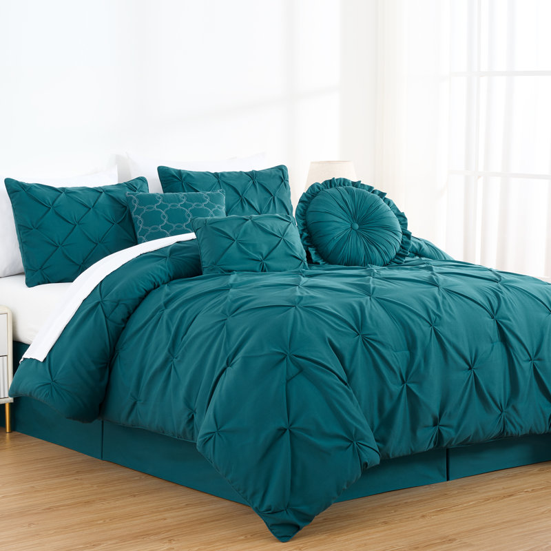 Sydney Pintuck Microfiber 7 Piece Comforter Set, Queen Comforter + 6 Additional Pieces, Terracotta