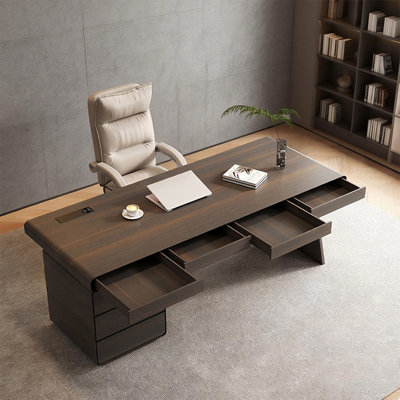 Bureau de direction rectangulaire en bois massif avec tiroirs Nut-brown