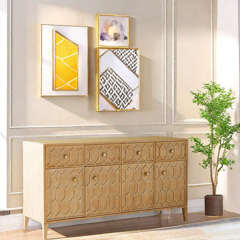 Buffet décoratif rétro en bois massif, Brun orangé
