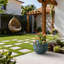 Grand pot à fleurs rond en béton avec trous de drainage 17 po. Turquoise (intérieur amélioré)-1832472140-1832472179