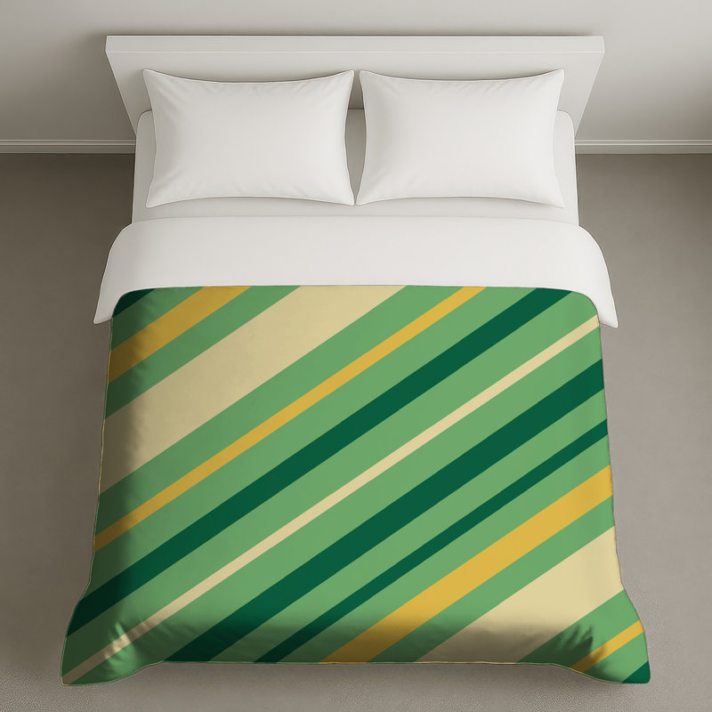 Housses de couette à rayures diagonales vert jaune, Lit simple
