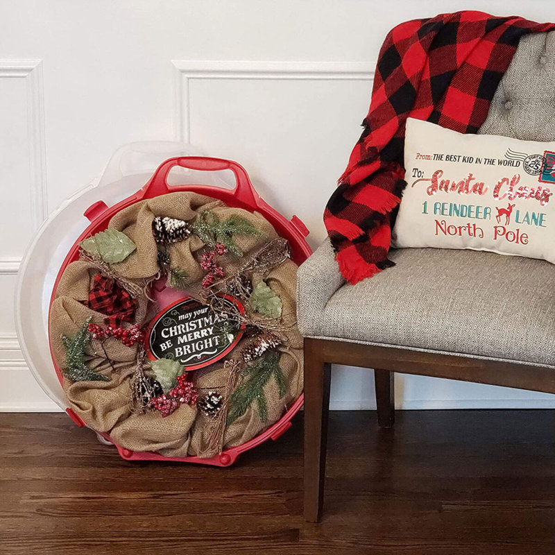 Boîte de rangement pour couronne de Noël en plastique Homz, Rouge