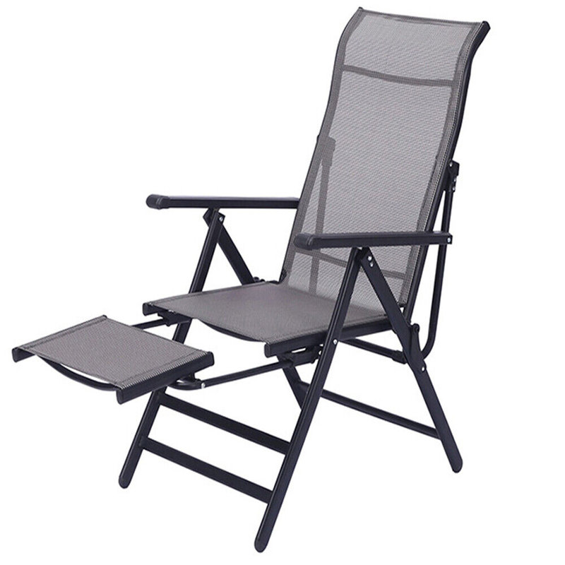 Lounge Chair Folding High Back Lawn Chairs With Retractable Footrest For Outdoor Patio
