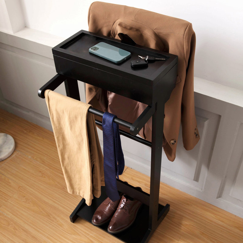 Portable Garment Rack,Clothes Valet Stand With Storage Organizer