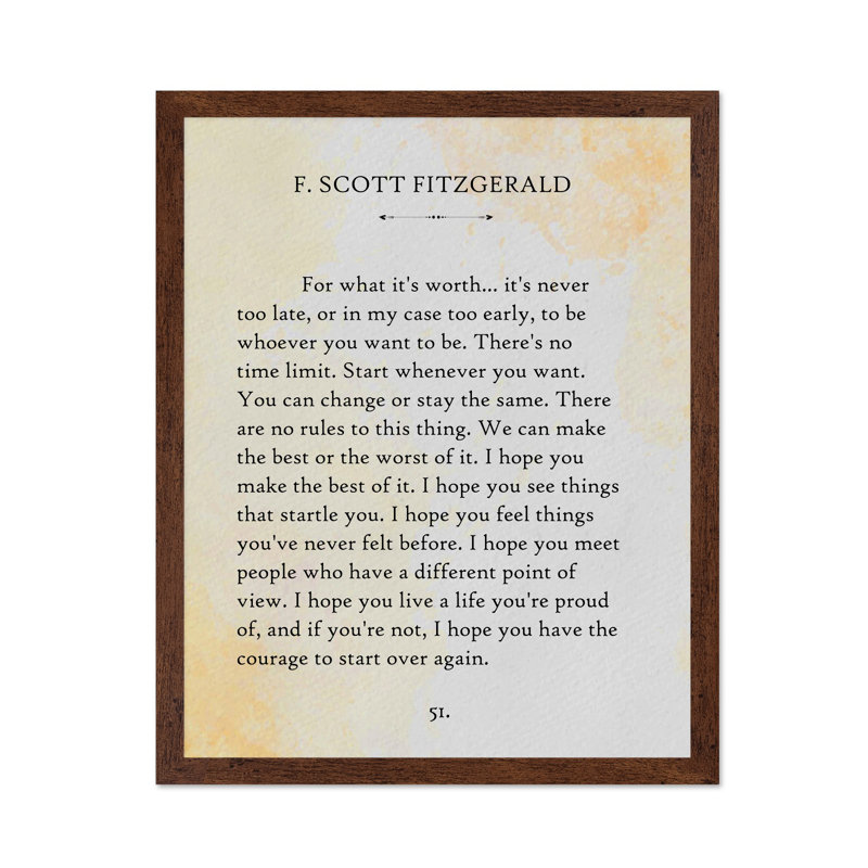 F. Scott Fitzgerald - Pour ce qu'il vaut, Affiche, H 18 po x l 24 po, Encadrement brun