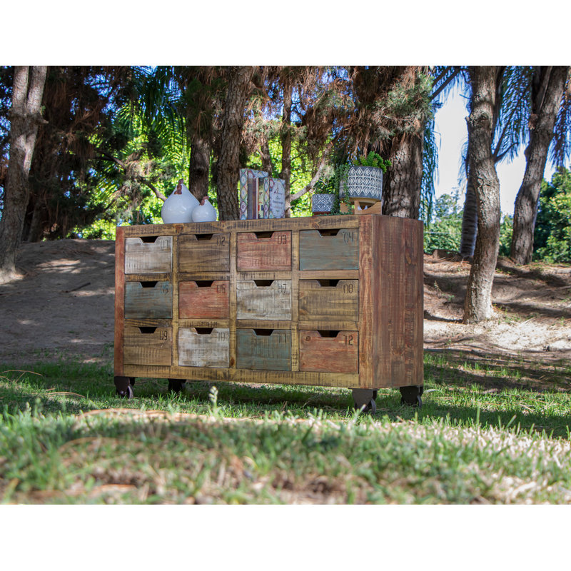 Console Domen avec 12 tiroirs numérotés, finition multicolore