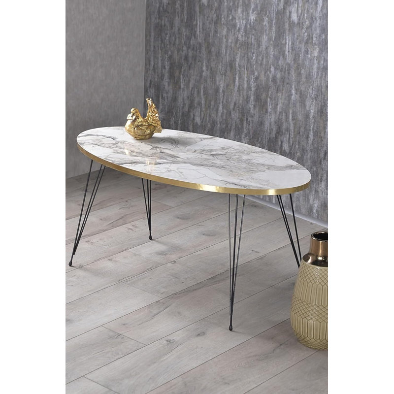 Saige Living Room Table Set, White Marble