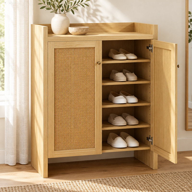 Armoire de rangement à chaussures en rotin