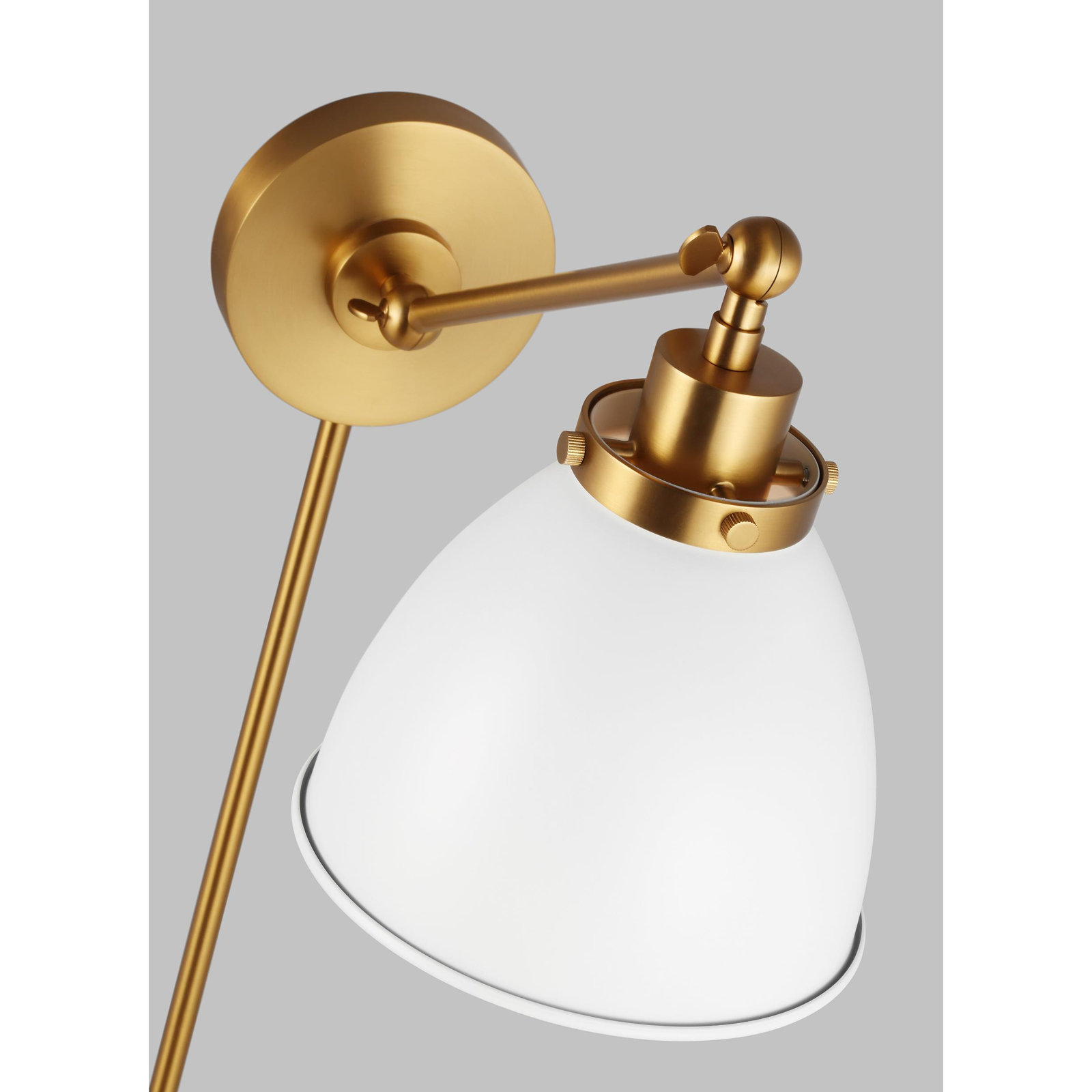 Single Light Dimmable Armed Sconce, Burnished Brass, Matte White