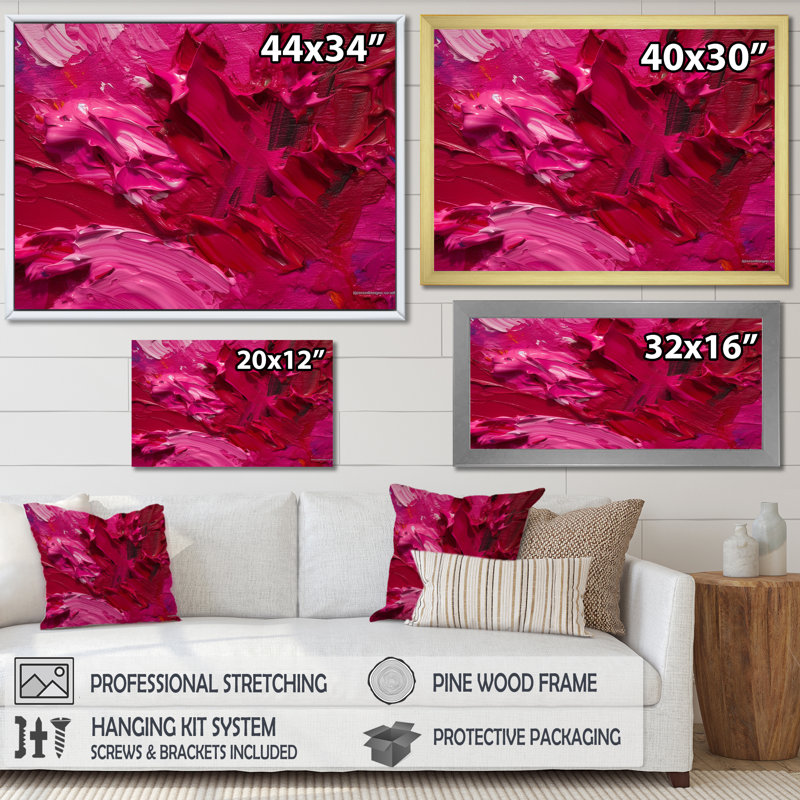 Viva Magenta Bliss Wildness - Décoration murale peinture abstraite, H 16 po x l 32 po x P 1 po, Cadre flottant blanc
