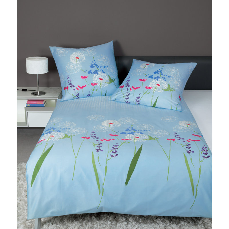 Moments Cotton Floral Duvet Cover Set with Pillowcases Included, 135 x 200cm Duvet Cover + 2 Pillowcases, Blue