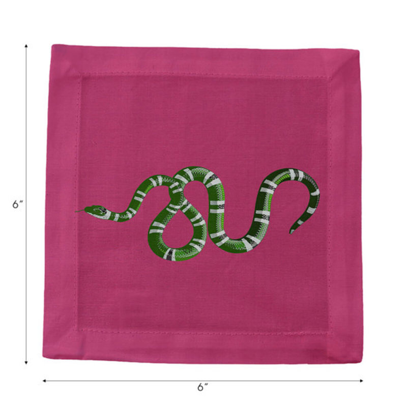 Serpent Cotton Sateen Cocktail Napkins, Raspberry