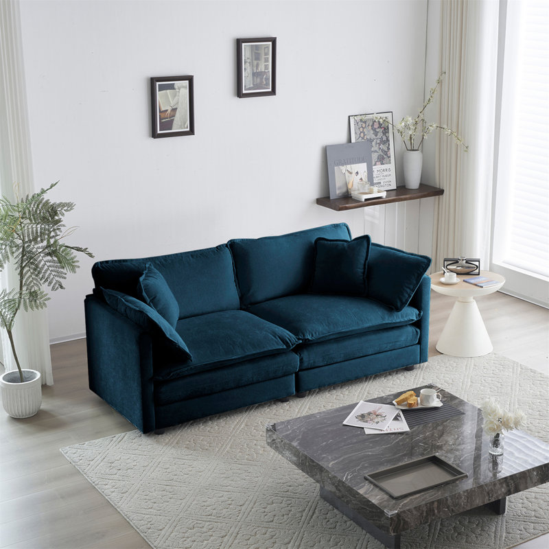 Ensemble de conversation en tissu d'ameublement Jeffille, Chenille bleu