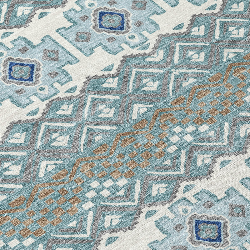 Machine Washable Indoor/Outdoor Chantille ACN2760 Striped Rug, Teal, 3' x 5'