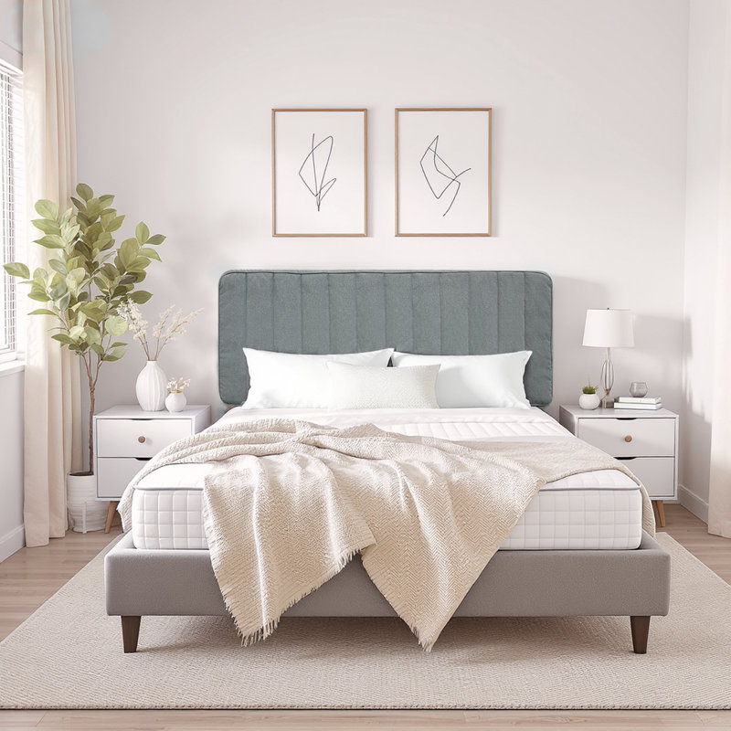 Upholstered, Assembly-Free Cashmere Yarn-Dyed Linen Headboard Compression, Gray, Queen