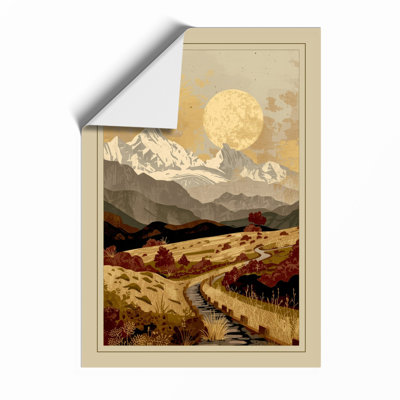 Mountain Under Moon Japandi - Framed Print