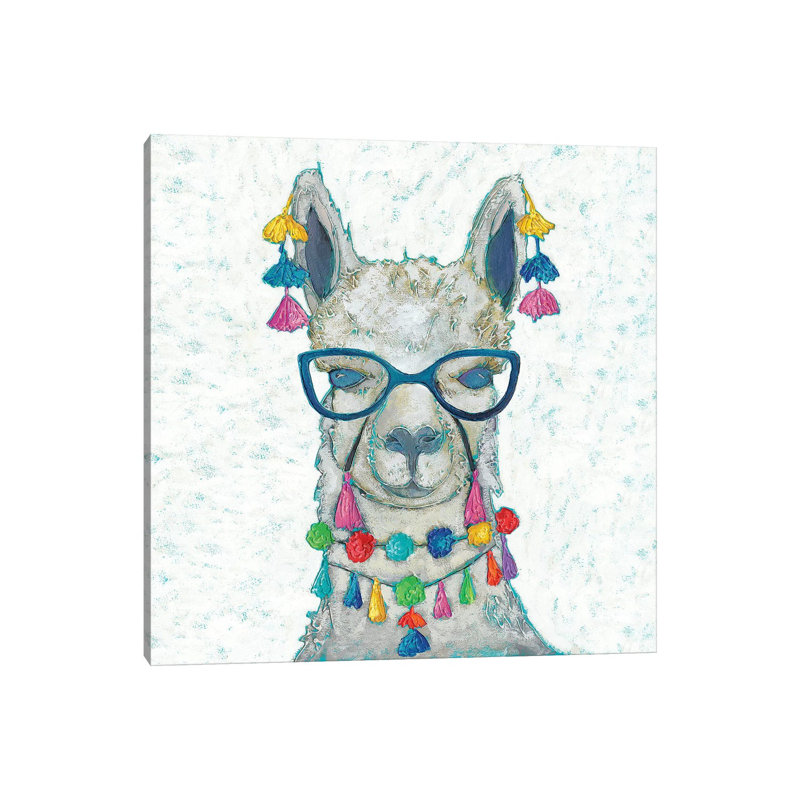 «Llama Love with Glasses II» par Chariklia Zarris - reproduction, H 37 po x l 37 po x P 1,5 po, Toile tendue, Aucun mat