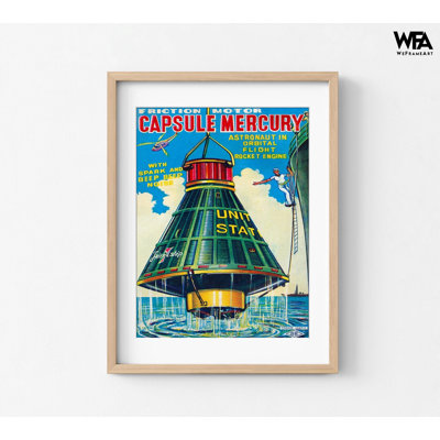 Capsule Mercury by Retrorocket, Space Mercury Retro Poster Print, Sci-Fi Kid Bedroom Theme Inspo, NASA Kid Artwork Decor