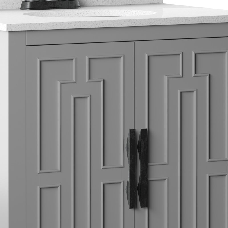 Casandra 29.88'' Single Bathroom Vanity with Marble Top, Huron Gray