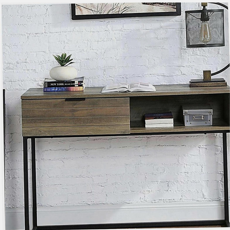 Bureau d'écriture avec tiroir et tablette en chêne rustique et noir