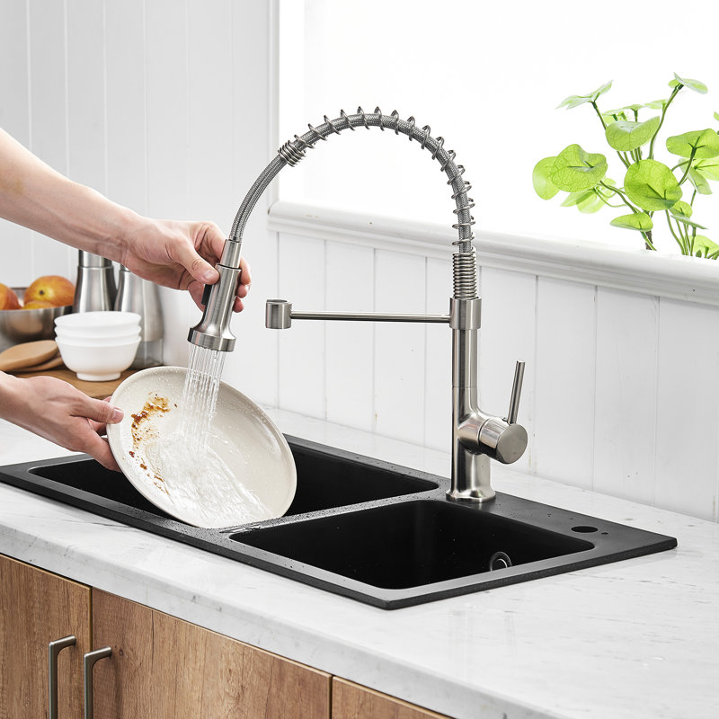 Robinet de cuisine commercial en nickel brossé avec rétractable, rotation à 360 degrés, évier pratique en nickel rétractable, rotatif à 360 degrés, facile à contrôler