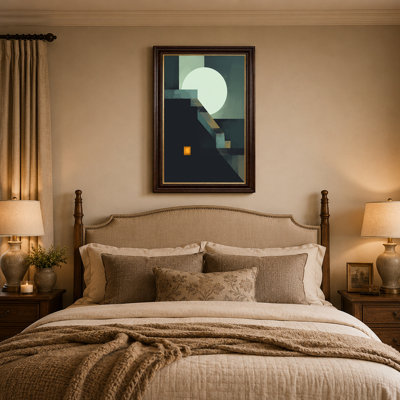 Art mural sur toile formes géométriques avec grand cercle pâle et carré orange