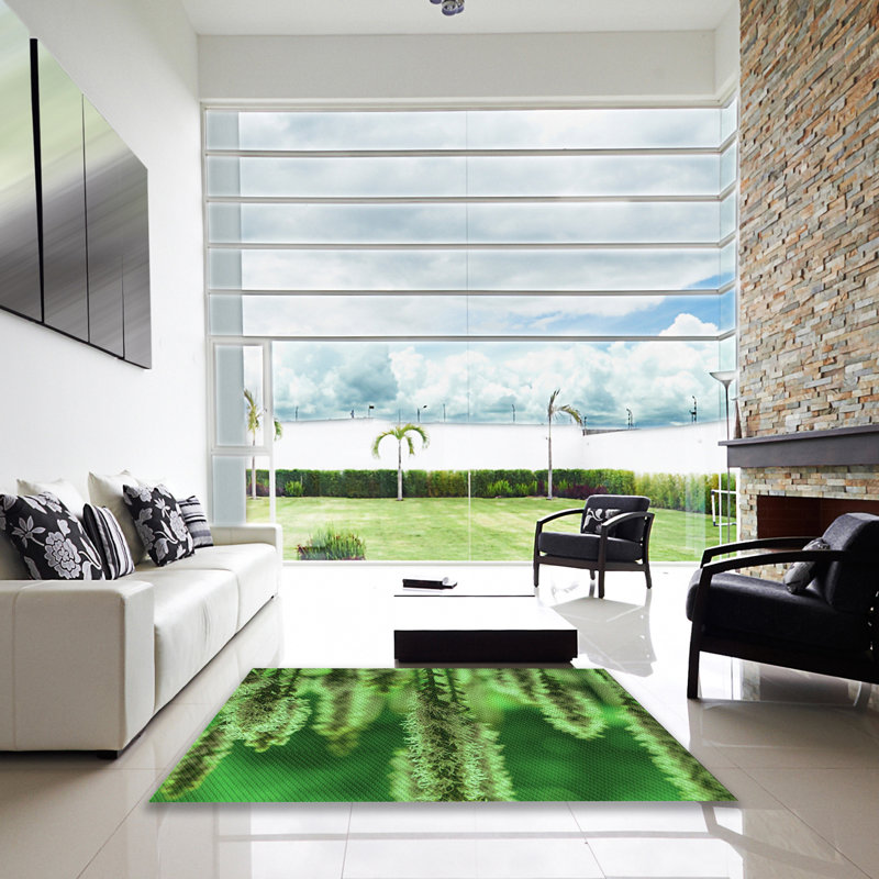 Tapis floral en laine vert, Carré 5 pi