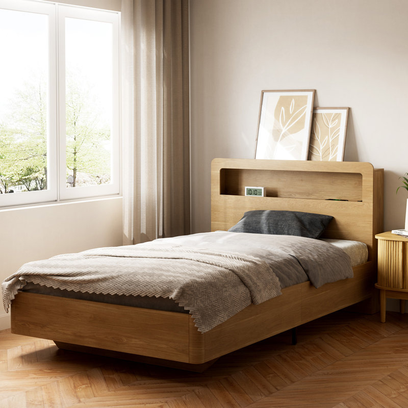Bed With Headboard, Twin, Brown