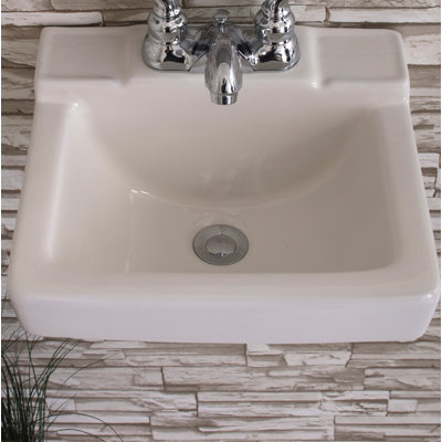 Vitreous China Rectangular Wall Mount Bathroom Sink with Overflow