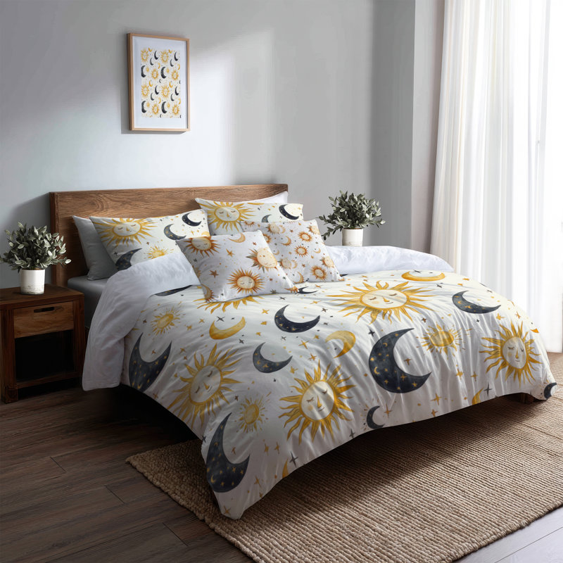 Ensemble de literie 5 pièces Boho - Housse de couette et coussin décoratif Starburst Sun Moon