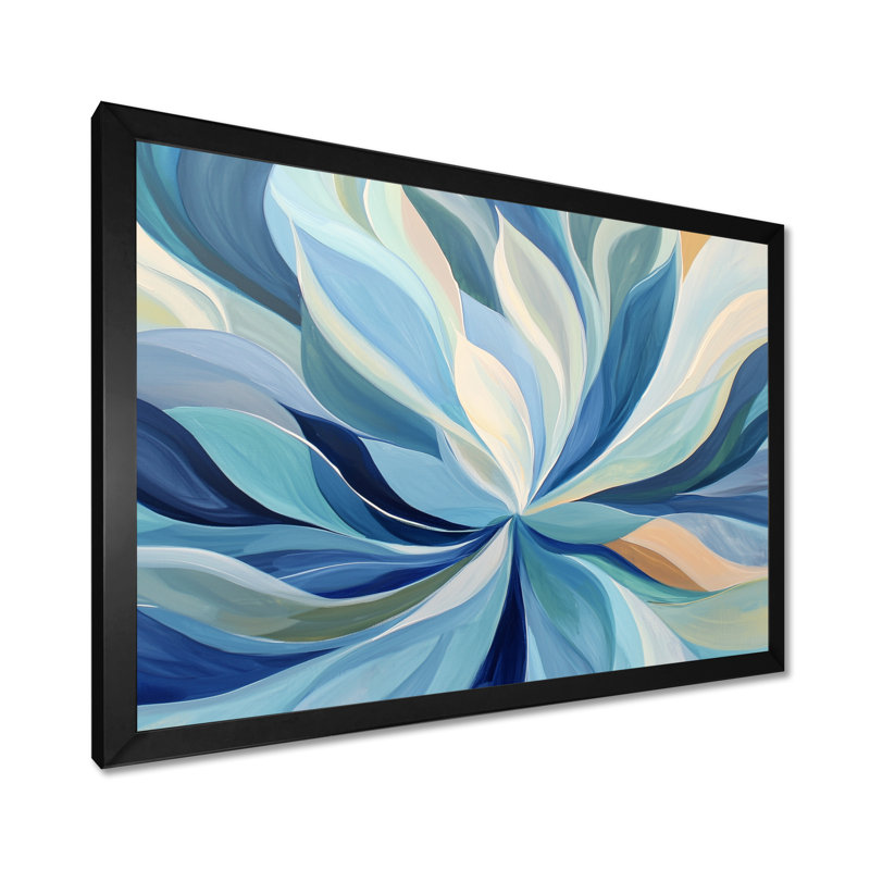 Impression sur toile, feuilles de sépia bleu délavées, Reproduction encadrée d'une seule photo sans pass, Noir