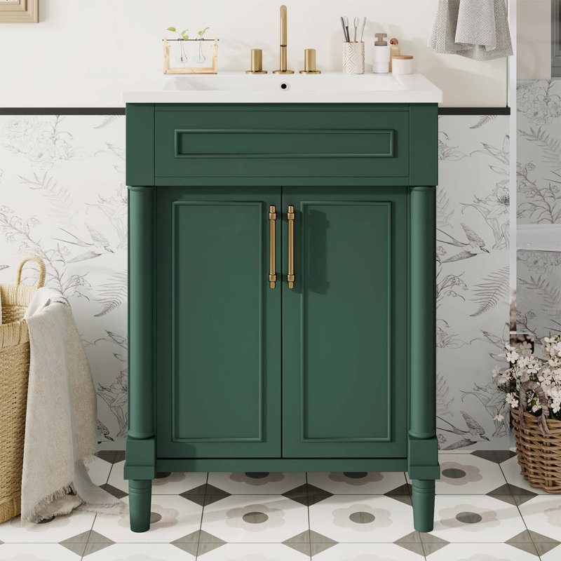 Chic Bathroom Vanity with Premium Ceramic Sink and Abundant Storage Capacity, Green