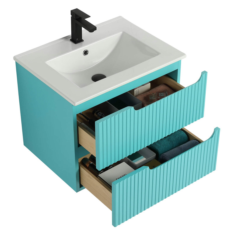 Meuble-lavabo moderne avec façades de tiroirs Citiscape, Bleu Tiffany
