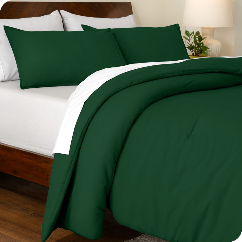 Down Alternative Track Stitch Comforter Set, Forest Green, California King Comforter + 2 King Shams