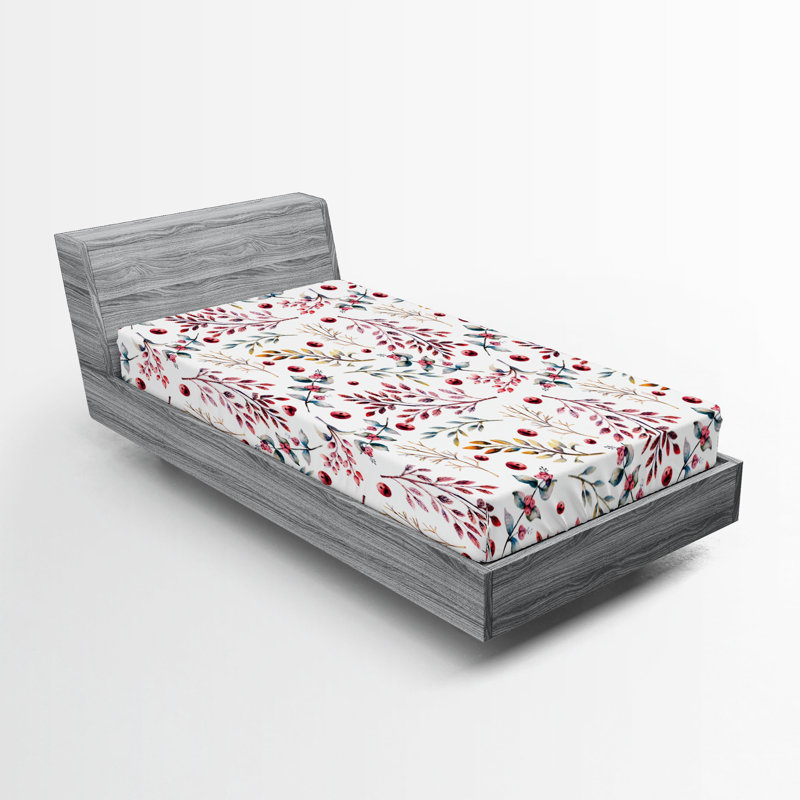 Drap-housse floral Ambesonne, Marron pâle, gris, bleu sarcelle / floral, Drap-housse pour lit simple TG