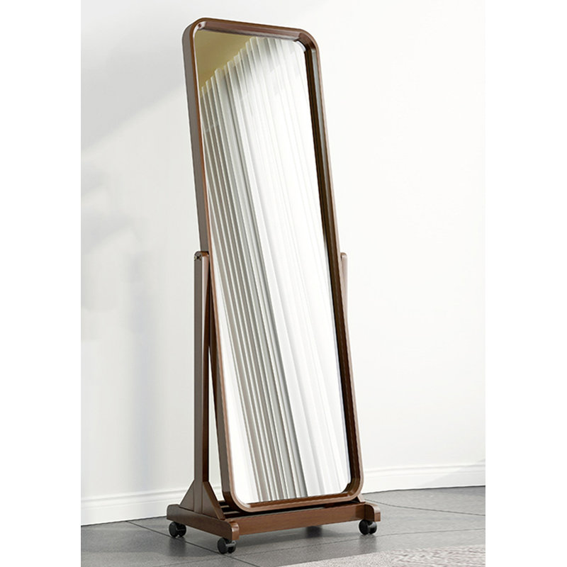 Miroir moderne ajustable à cadre plein en bois d'hévéa minimaliste pouvant être déplacé, Brun