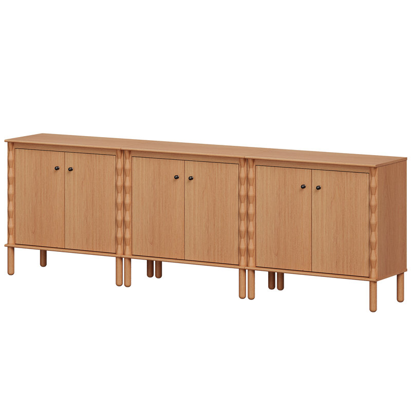 Meuble télé 6 portes avec pieds en bois pour le salon, noyer, 31.3" H x 94.5" W x 15.7" D, Walnut