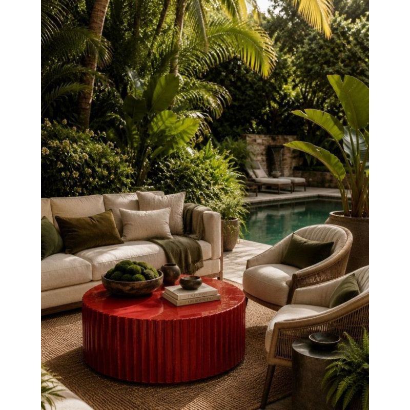 Flute Outdoor Round Side Table, Plum Gloss