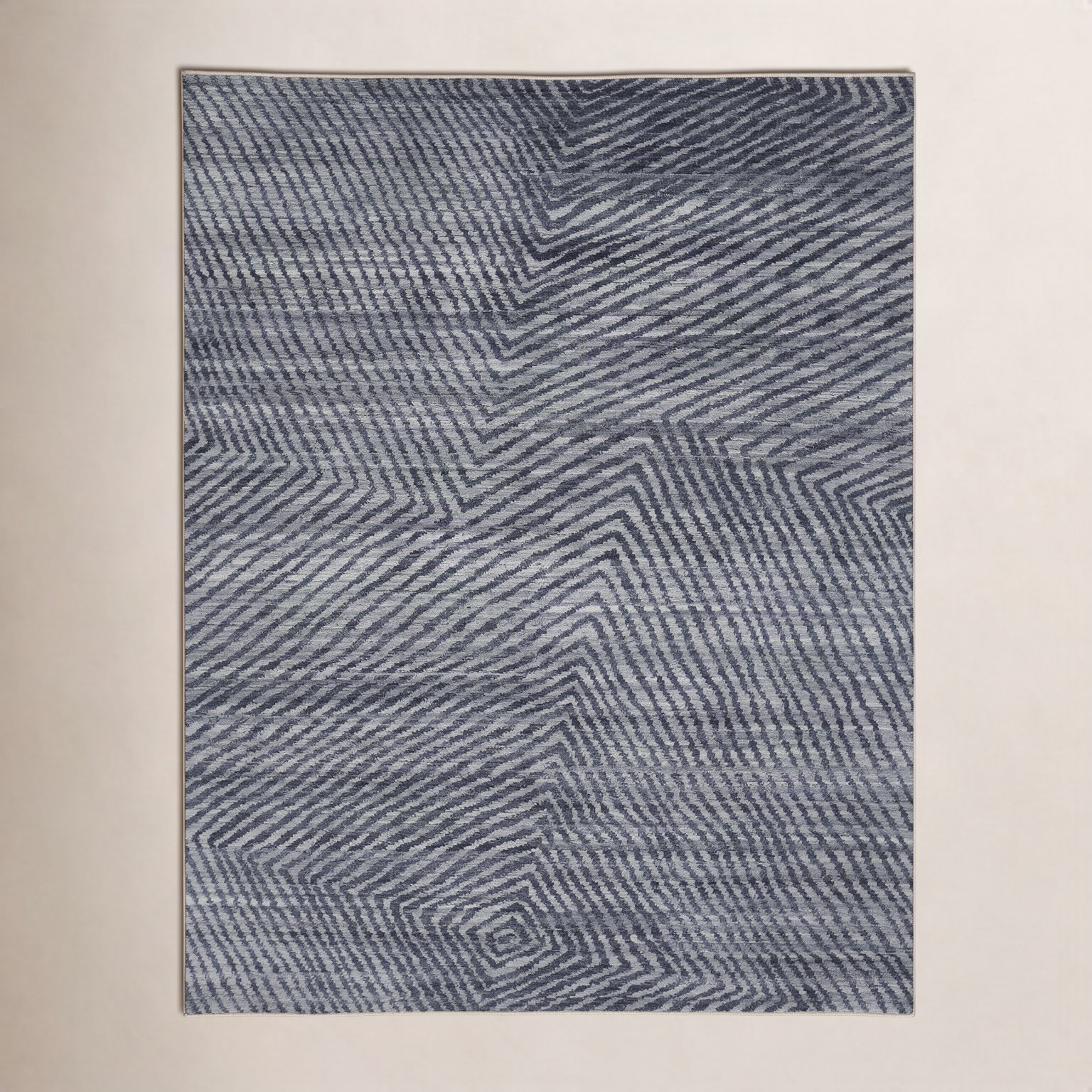 Ethos Gray Hand-Knotted Striped Wool Rug, Rectangle 5' x 8'