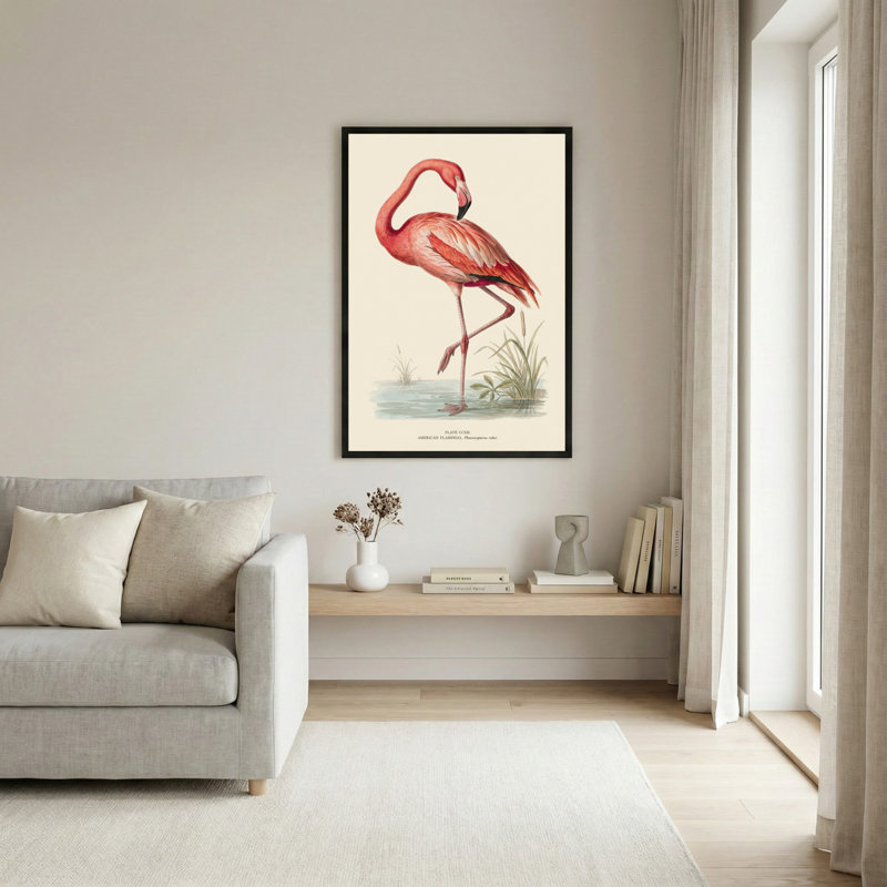 Tableau mural sur toile tendue représentant un flamant rose (1 pièce), H 24 po x l 16 po