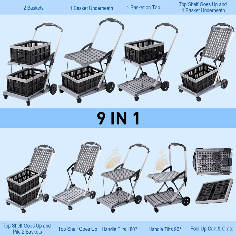 Folding Shopping Cart, Gray/Black