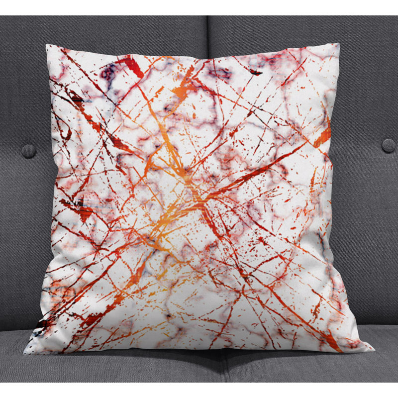 Throw Pillow With Insert, 16"H x 16"W, White/Orange Abstract 1