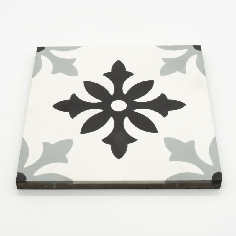 Azrou 8" x 8" Cement Patterned Wall & Floor Tile, Black/White/Gray