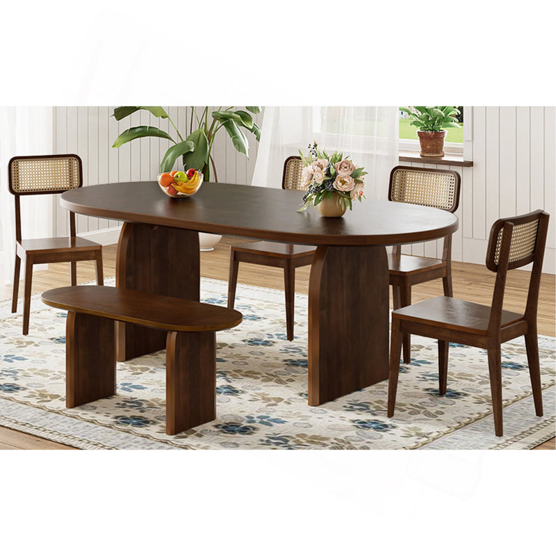 Ensemble de table de salle à manger 6 pièces avec banc, ensemble de chaises de table ovales pour 6 personnes, ensemble de salle à manger de style moderne