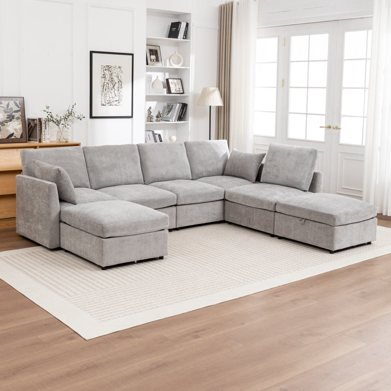 Wilroy 7-Piece Upholstered U-Shaped Sectional Sofa, Gray