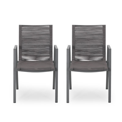 Outdoor Modern Aluminum Dining Chair with Rope Seat (Set of 2)Create a timeless dining experience and enhance dining comfort,