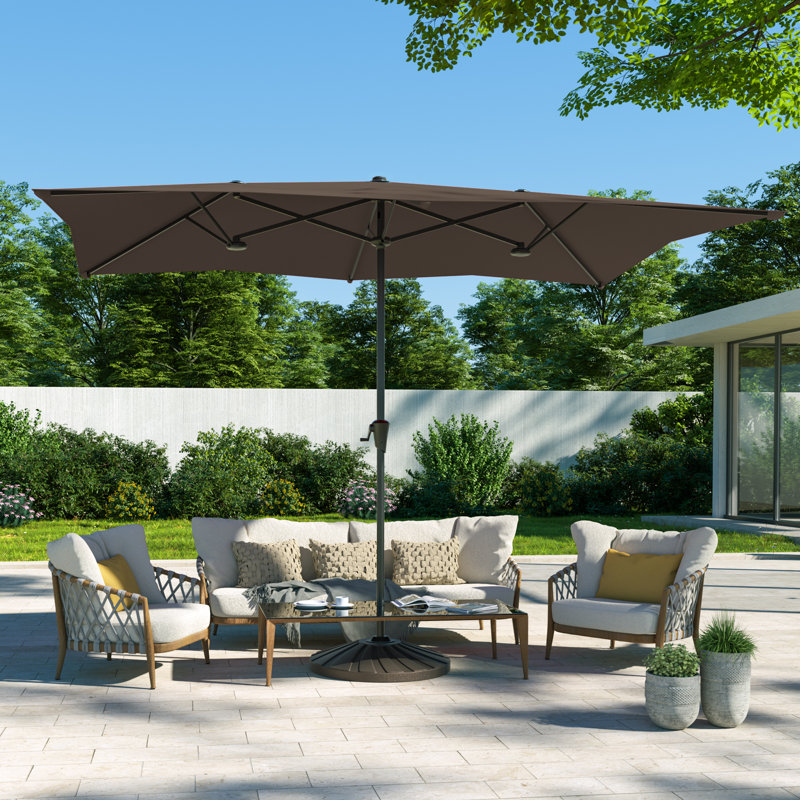 Parasols de table de patio à double face avec auvent résistant aux rayons UV et manivelle, Jaune